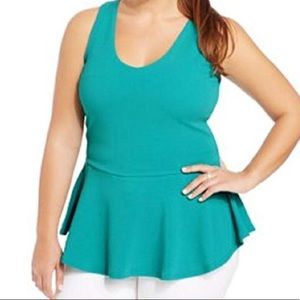 Printer scoop neck peplum top